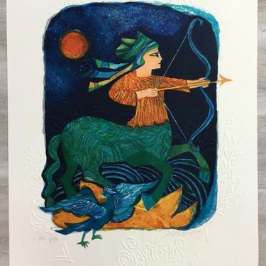 Mid Century Modern Unframed Sagittarius Zodiac Judith Bledsoe Signed Lithograph 