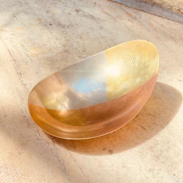 Vintage E. Cabello Mixed Metals Brass Copper Silver Footed Dish, Modernist Catchall, Small Oblong Multi-Color Bowl, C.A Mexico, 5.5&quot; L 