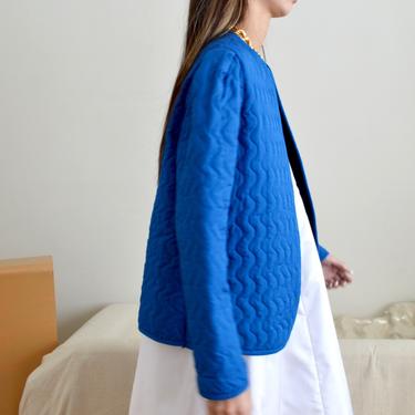 quilted cerulean puff shoulder cropped jacket 