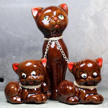 FOR CAT LOVERS! Adorable Redware Cat Family, Leashed - Circa 1950s Made in Japan | Free Shipping 