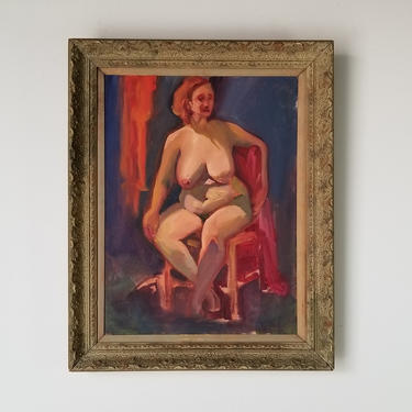 Vintage Still Life Nude Female Abstract Painting, Framed. 