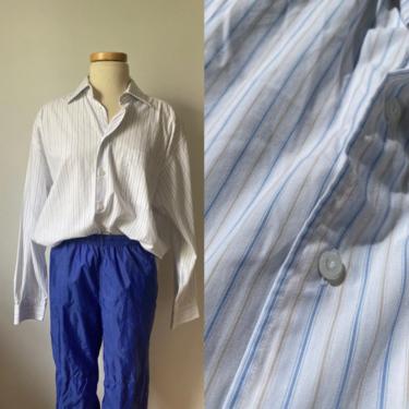 Vintage Menswear Blue and Beige Striped Button Down 