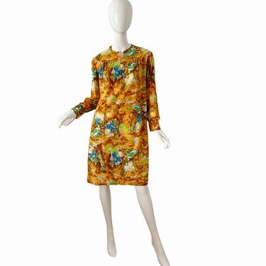 70s Mod Garden Dress / Vintage Novelty Print Dress / 1970s Toni Todd Psychedelic Dress 