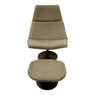 Contemporary Gray Wool Lounge Chair & Ottoman Set