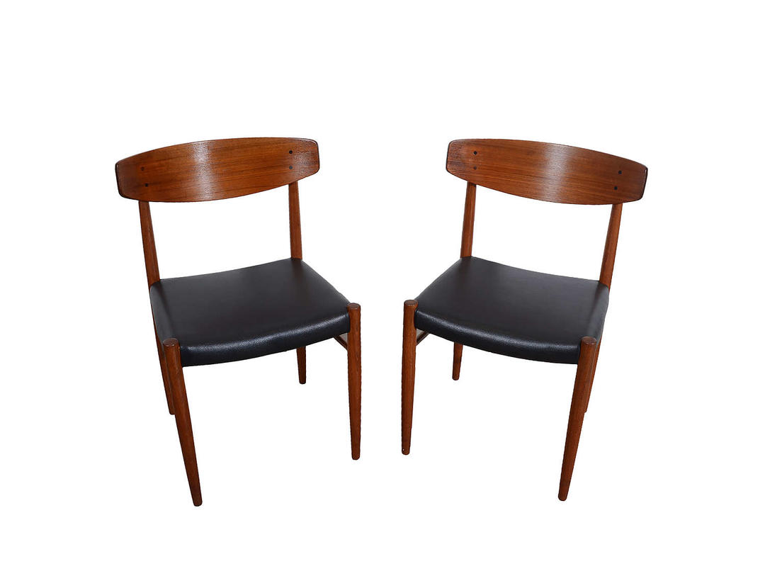 Four Teak Dining Chairs Black Leather Seats Danish Modern A