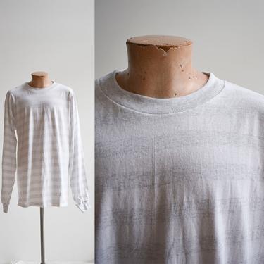 1980s Gray &amp; White Striped Longsleeve Tshirt 