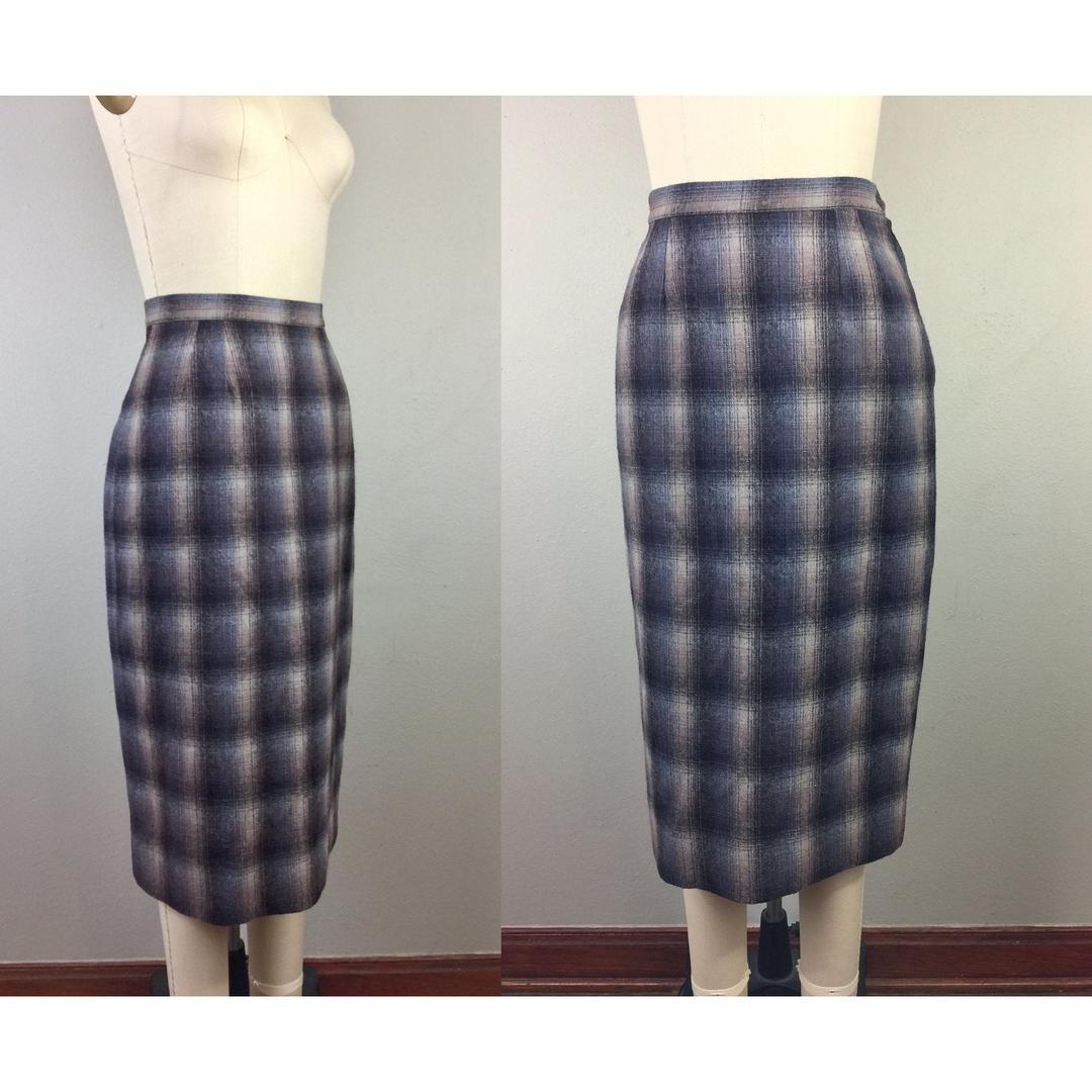 Vintage 50s Plaid Wool Pencil Skirt 1950s Pin Up Rockabilly Flashback Vintage South Austin