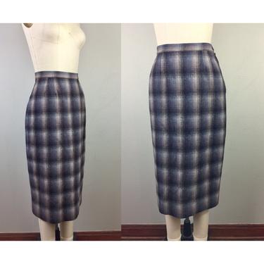 Vintage 50s Plaid Wool Pencil Skirt 1950s Pin Up Rockabilly S 