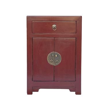 Oriental Distressed Brick Red Lacquer Side End Table Nightstand cs7033E 