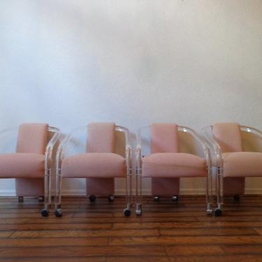 Lucite Dining Chairs Club Blush Pink Mid Centry Modern Charles Hollis Jones Hollywood Regency Vintage Furniture Designer Seating Chair 