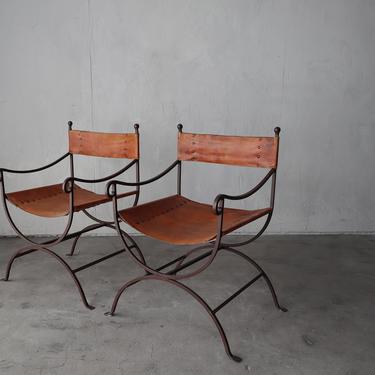 Pair of Iron and Leather Director's Style Chairs 