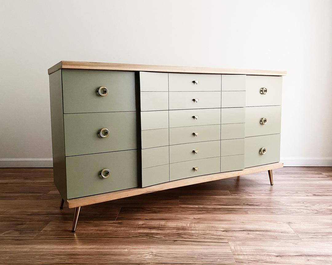Mid Century Modern Sage Green Dresser Made New Design Middletown, CT