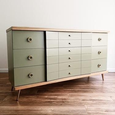 Mid Century Modern Sage Green Dresser 