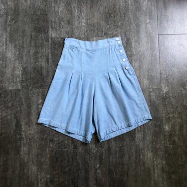 1940s chambray shorts . vintage 30s 40s shorts 