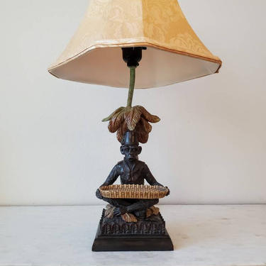 Vintage Maitland Smith Style Bellhop Monkey Holding Tray Resin Lamp 