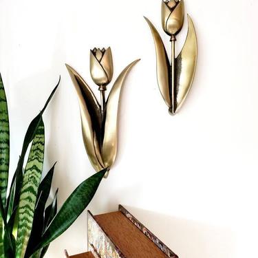 Vintage Brass Tulips Wall Decor 