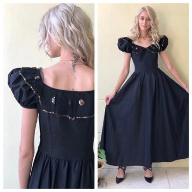 1930's Dress / Puffed Sleeves Evening Party Dress / Taffeta Gown / Gorgeous Evening wear / Bridal Party Dress / Holiday Party Dress 
