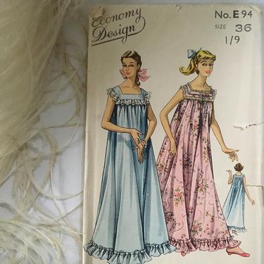 Vintage Nightgown Sewing Pattern Economy Design E94, Size 36, UNCUT 