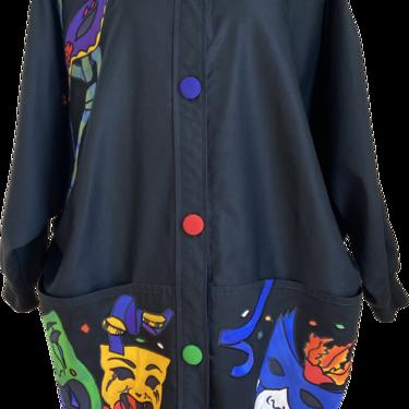 90s Silk Appliqué Masquerade Wearable Art Batwing Coat By Silkscapes