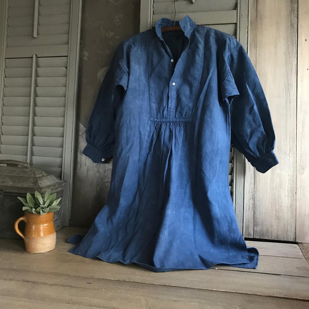 French Blue Linen Chemise, Workwear Shirt, Artist Smock, Homespun Linen ...