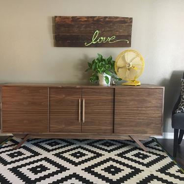 FREE SHIPPING ~ NEW Hand Built Mid Century Style Buffet / Credenza. Walnut four door with angled leg base. 