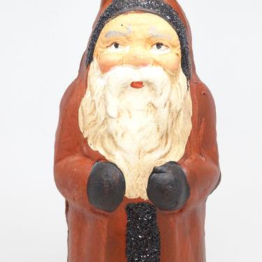 Vintage Hand Made German Belsnickle Santa with Feather Christmas tree, Old Paper Mache Reproduction by Favore Present 