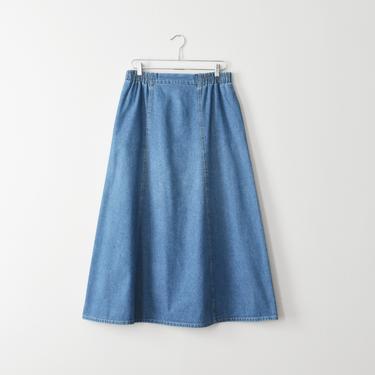 vintage long flared denim skirt with pockets, size L / XL 