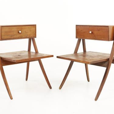 Kipp Stewart for Drexel Mid Century Sculpted Walnut Nightstand End Tables - A Pair  - mcm 