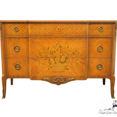 JOHN WIDDICOMB Louis XVI French Provincial 50" Three Drawer Dresser w. Hand Painted Floral Accents 