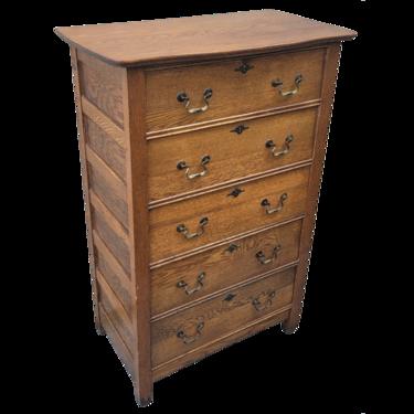 Antique Victorian Golden Oak Petite Tallboy Dresser Chest of Drawers
