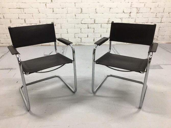 Pair Of Vintage Mid Century Modern Mart Stam Style Chrome Black