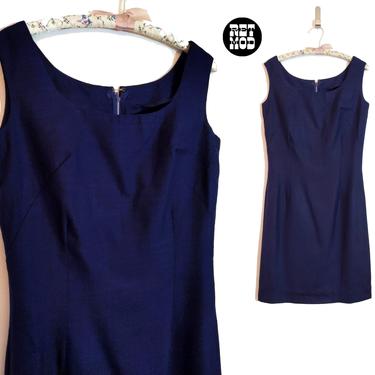 Basic Chic Vintage 60s 70s Navy Blue Cotton Blend Sleeveless Dress 