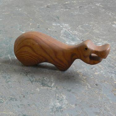 Vintage Handmade Carved Hippo Toy // Sculpture 