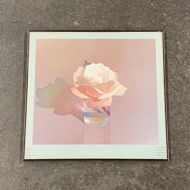 Vintage Floral Print 1980s Retro Size 22x23 Contemporary + Mark Adams + Garden Rose + San Francisco Exhibit + Watercolor + Home + Wall Decor 