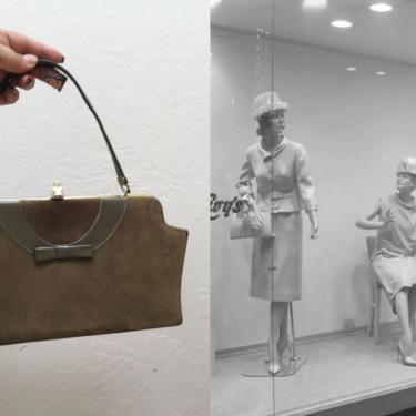 Window Shopping Wednesdays - Vintage 1950s Olive Green Suede Leather Long Handbag Purse 