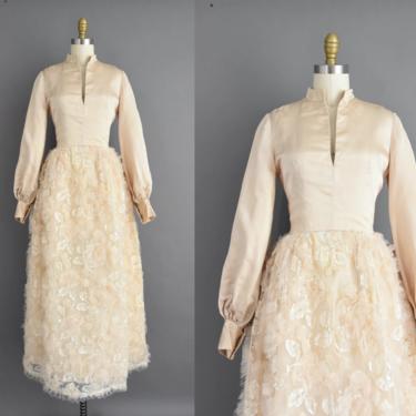 vintage 60s dress | Gorgeous Champagne Iridescent Bridesmaid Wedding Dress | XS Small | 1960s vintage dress 