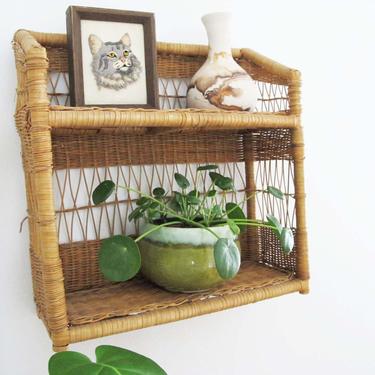 Vintage Rattan Bamboo Shelf - Rattan Hanging Bathroom Shelf Cabinet - Bohemian Home Office Organization Bathroom Decor - Rattan Storage 