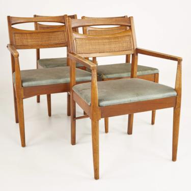American of Martinsville Mid Century Walnut and Cane Back Dining Chairs - Set of 4 - mcm 