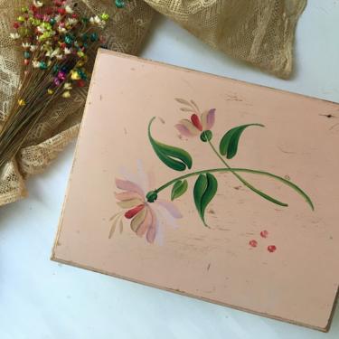 Vintage Pink Flower Wood Box, Hand Crafted Wooden Jewelry Box With Mirror, Keepsakes, Trinkets, Shabby Chic, Paris Chic 