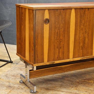 Rosewood Danish Brazil Mid-Century Credenza Cabinet on Steel Chrome Norreklit Baughman Protzman Zalszupin Fabio Lenchi