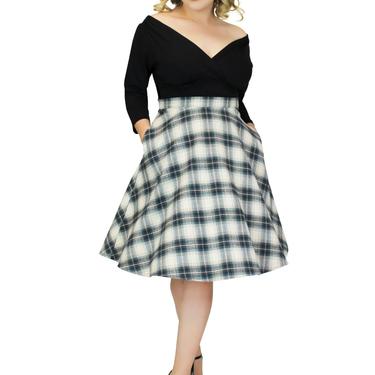 Beige and Olive Plaid Circle Skirt 