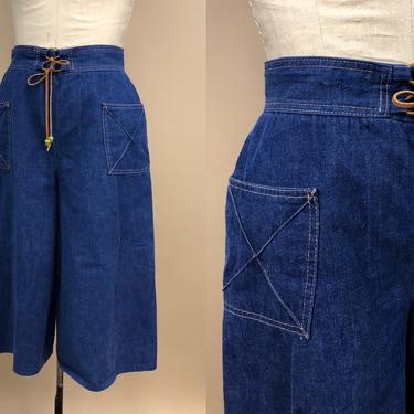 Vintage 1970s 'Hug Me Too' Denim Gauchos, Western Culottes, 70s Denim, Vintage Bohemian Hippie, Made in California, Size Sm/Med, Waist 28&amp;quot; by Mo