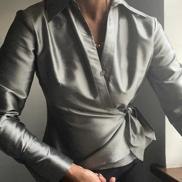 vintage deadstock pure silk essential wrap sleek platinum blouse 