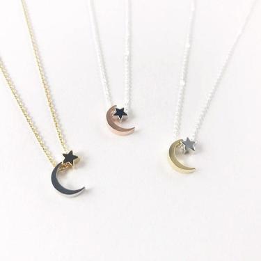 Moon and Star Dainty Necklace