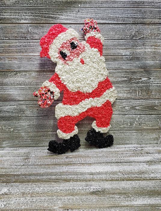 Vintage Plastic Melted Popcorn Santa Claus Holiday Wall Hanging