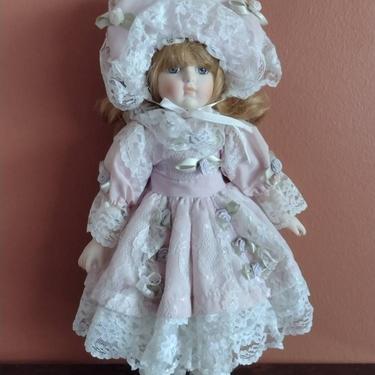 Vintage Dynasty Doll Hand Painted Porcelain Doll Bisque Doll Victorian-Style Dress Blue Eyes Collectible Doll 14" 