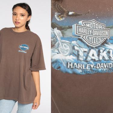 Harley Davidson TShirt Juneau Alaska Shirt Y2K Shirt Motorcycle Shirt Taku 00s Biker Tee Brown t shirt Graphic Tee Extra Large xl 