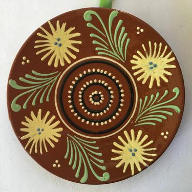 Vintage Red Clay Pottery Plate, Southwestern, Farmhouse, Floral Design 
