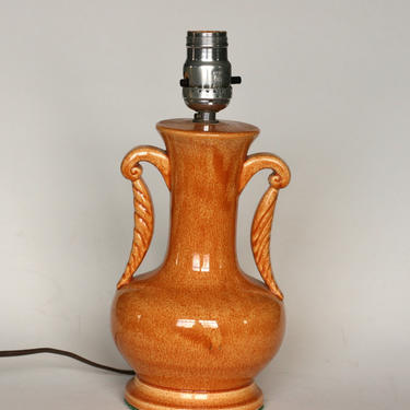 vintage burnt orange pottery lamp 