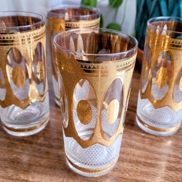 4/8 Culver Regency White Cocktail Glasses 22k Gold Vintage Mid Century 